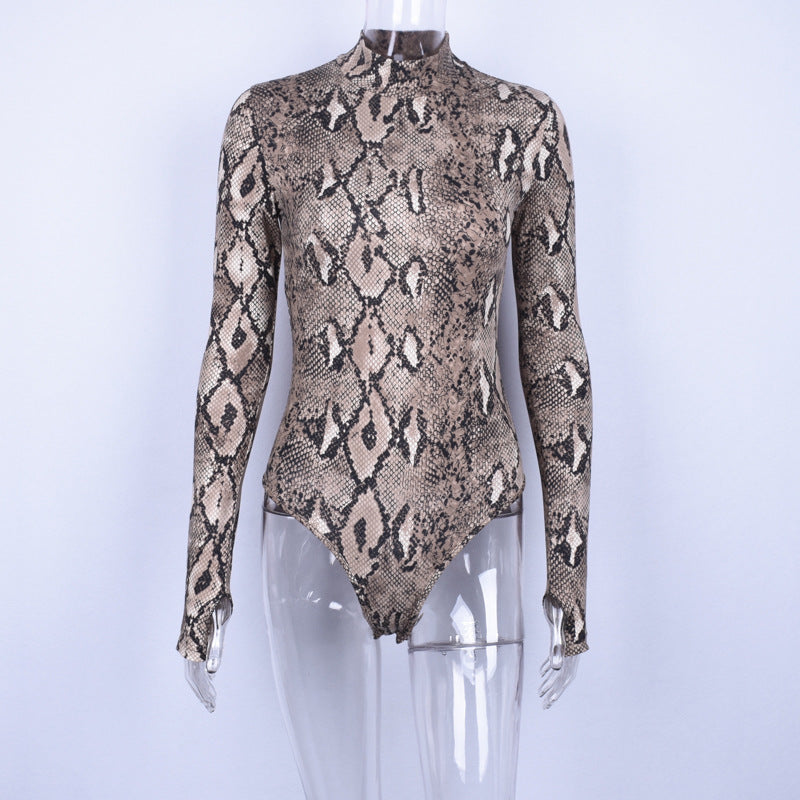 Snake Print Long Sleeve Bodysuit