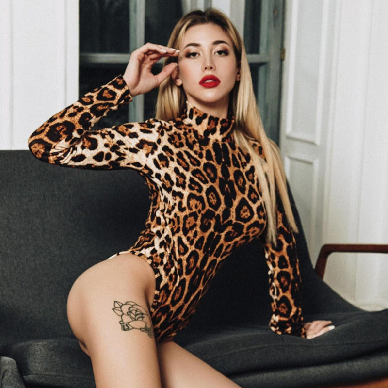 Leopard Long Sleeve High-neck Bodysuit