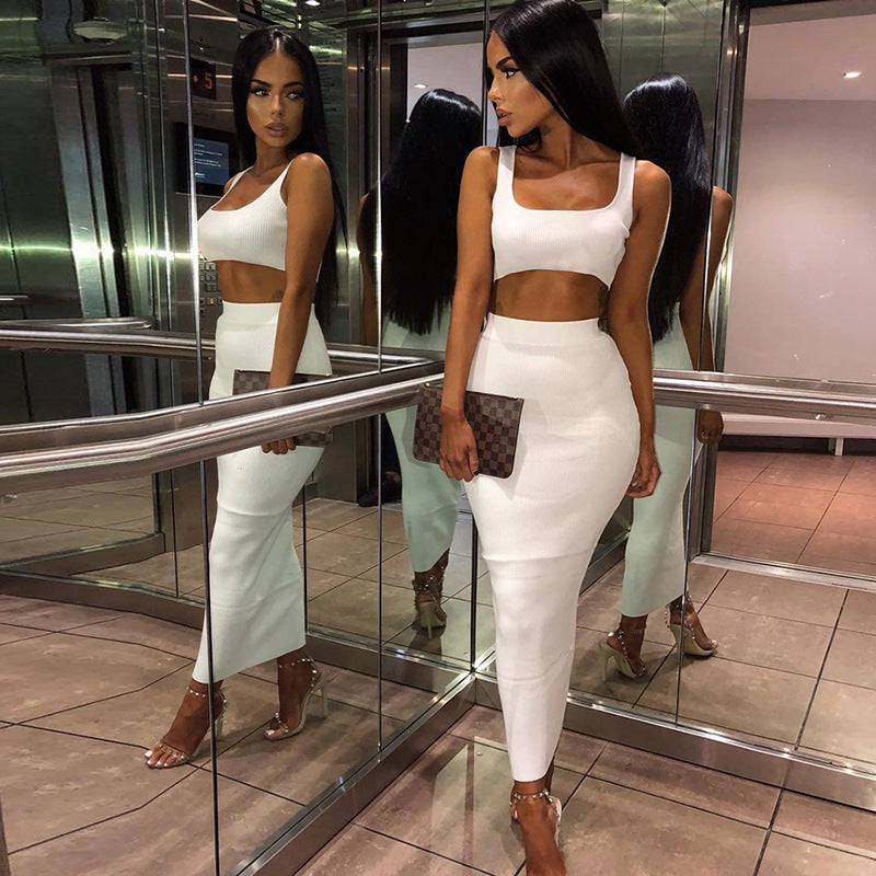 Short Vest High Waist Midi Skirt Suit Two-piece Set