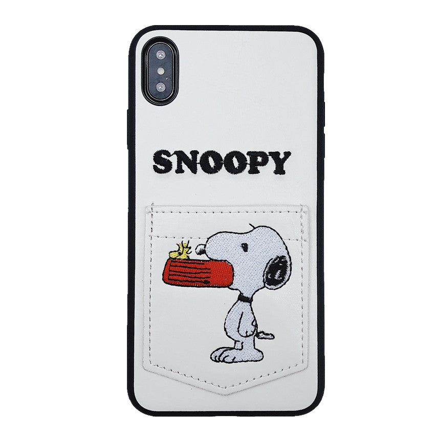 Snoopy Embroidered Leather Card Slots iPhone Cases