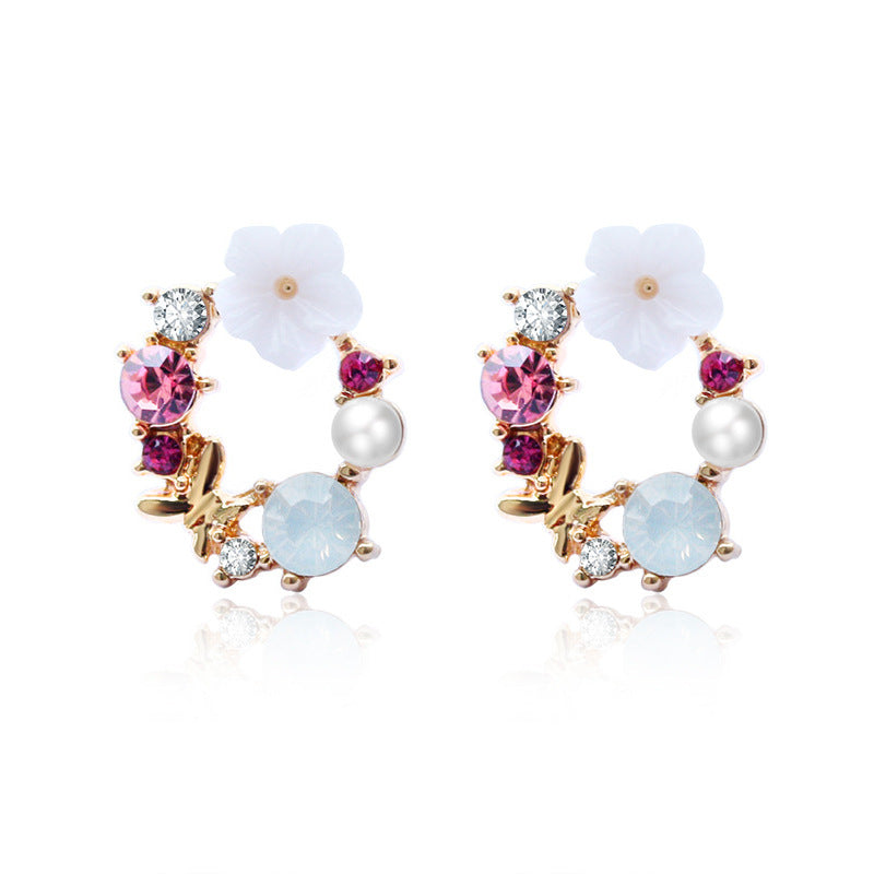 Rhinestone Pearl Floral Earrings