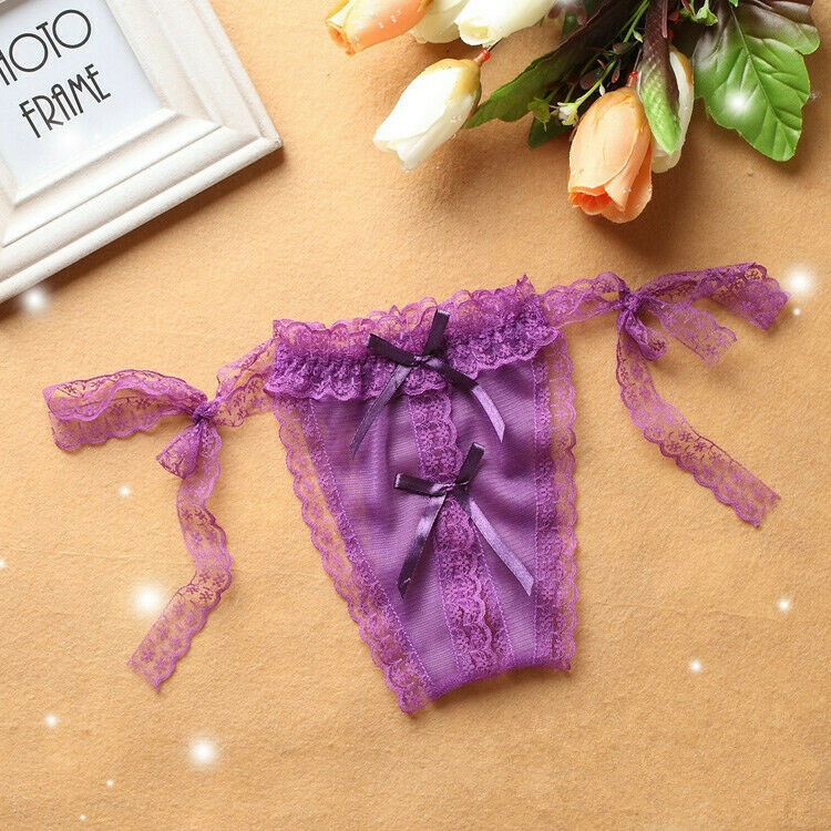 Women's Sexy Lace Lingerie Thong Side Open Panties.