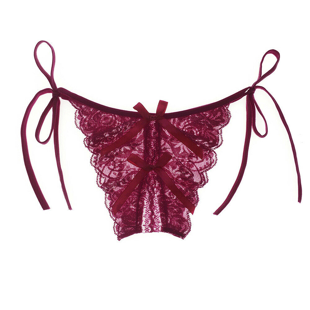 Women's Sexy Floral Lace Open Crotch Thong Ladies Underwear Panty.