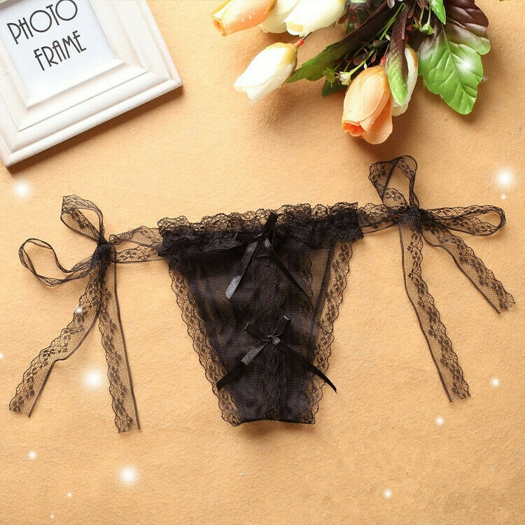 Women's Sexy Lace Lingerie Thong Side Open Panties.