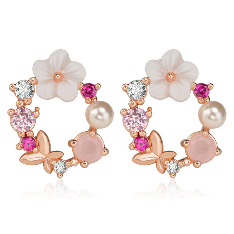 Rhinestone Pearl Floral Earrings