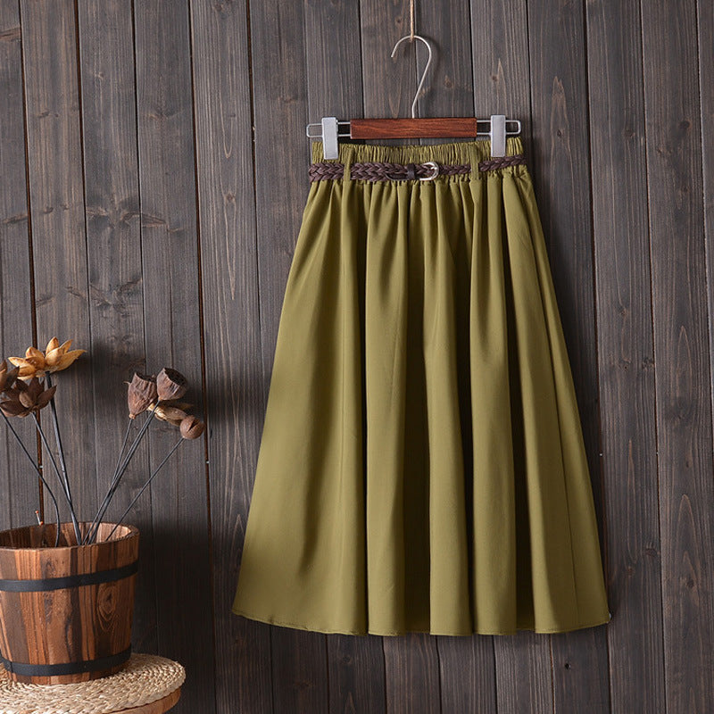 Women Folds A-Line Skirt With Belt