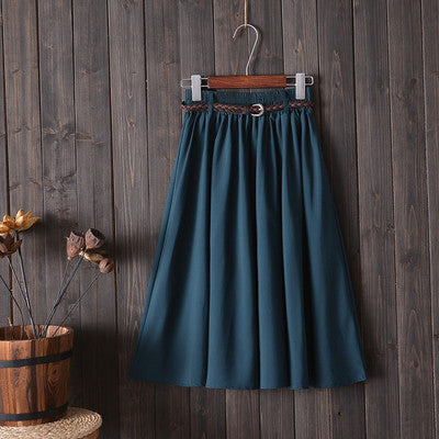 Women Folds A-Line Skirt With Belt