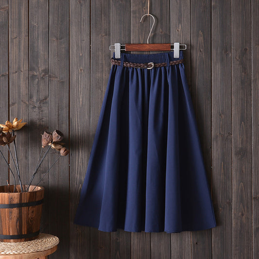 Women Folds A-Line Skirt With Belt