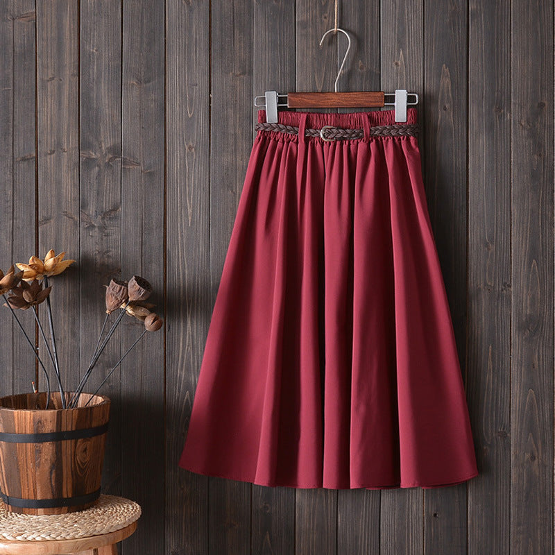 Women Folds A-Line Skirt With Belt