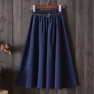 Women Folds A-Line Skirt With Belt