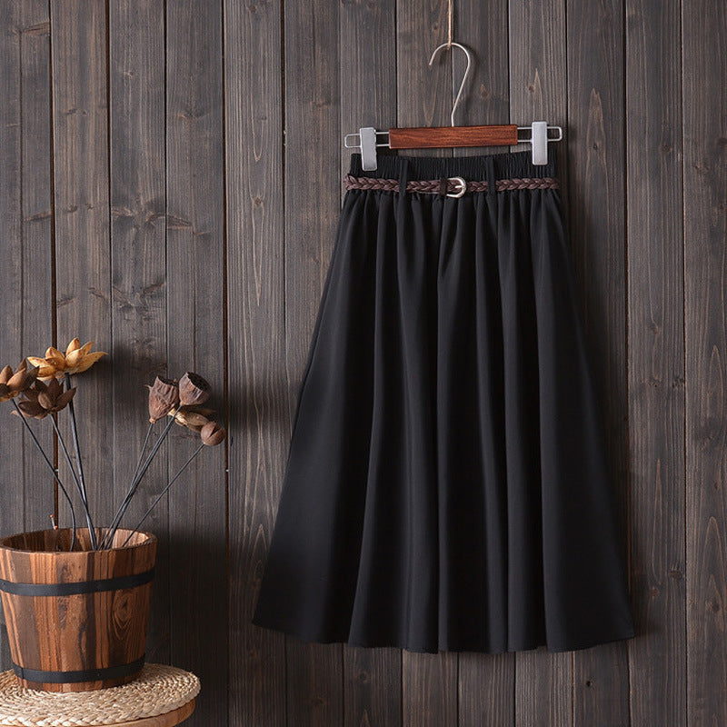 Women Folds A-Line Skirt With Belt