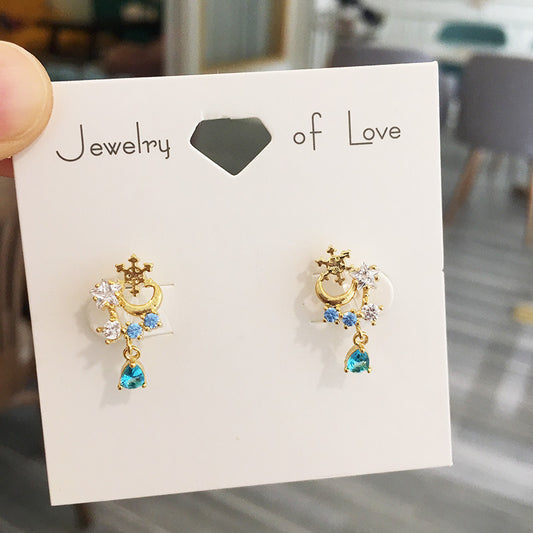 Blue Zircon Water Droplet Snow Earrings