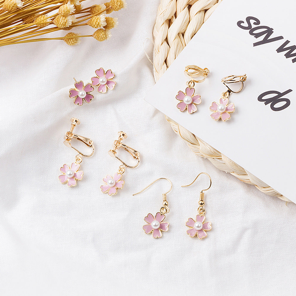 Pink Daisy Floral Earrings/Clip-on Earrings