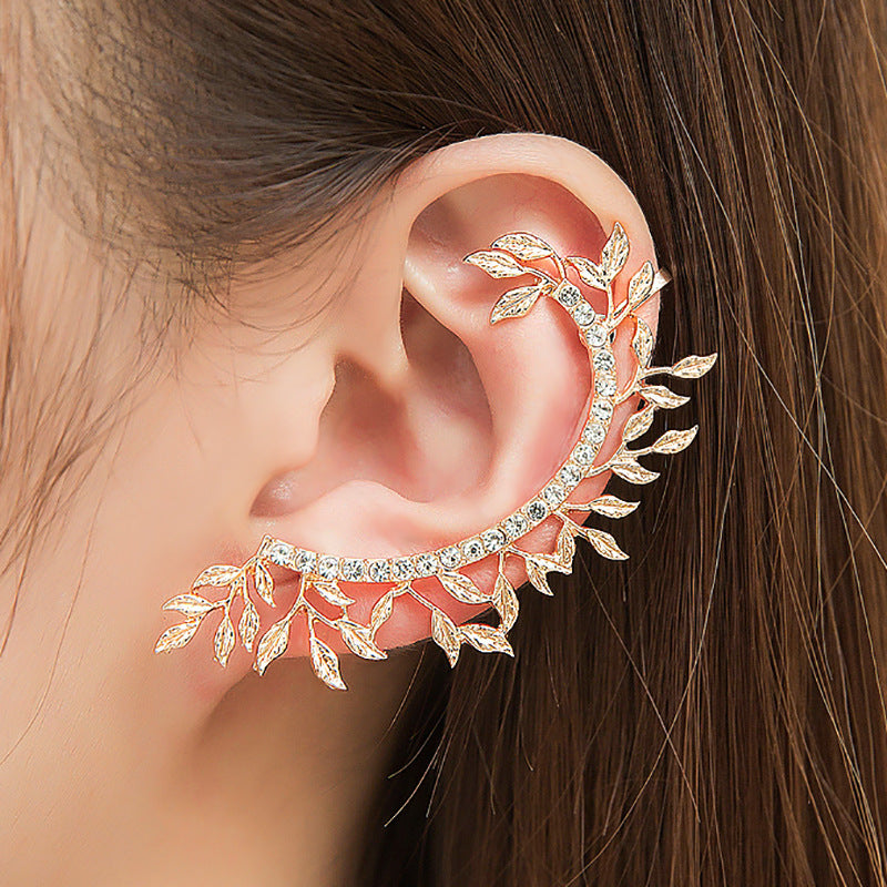 Rhinestone Floral Leaves Crawler Ear Cuff