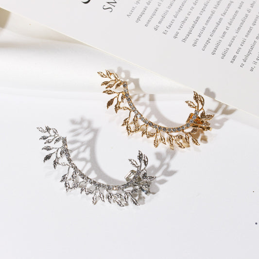 Rhinestone Floral Leaves Crawler Ear Cuff