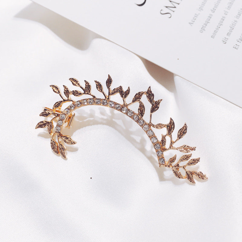 Rhinestone Floral Leaves Crawler Ear Cuff