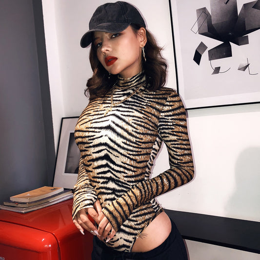 Tiger/Leopard Pattern Long Sleeve Bodysuit