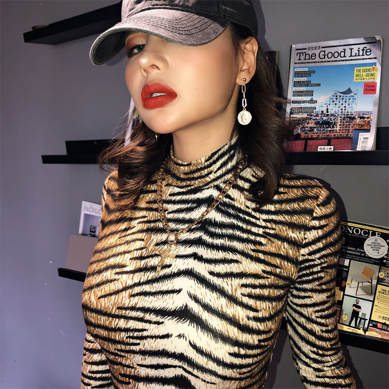 Tiger/Leopard Pattern Long Sleeve Bodysuit