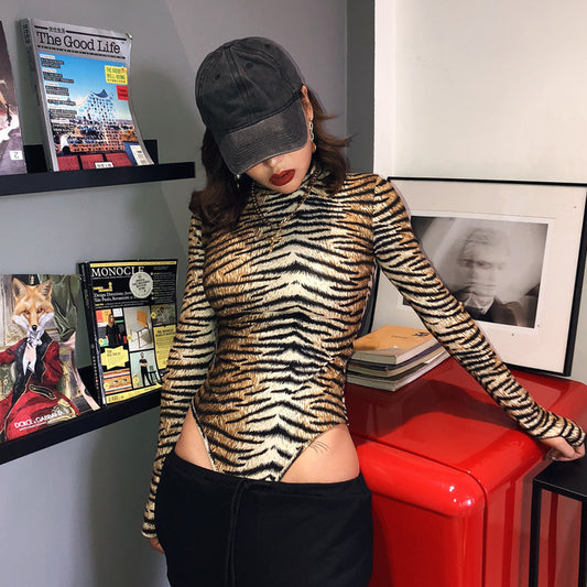 Tiger/Leopard Pattern Long Sleeve Bodysuit