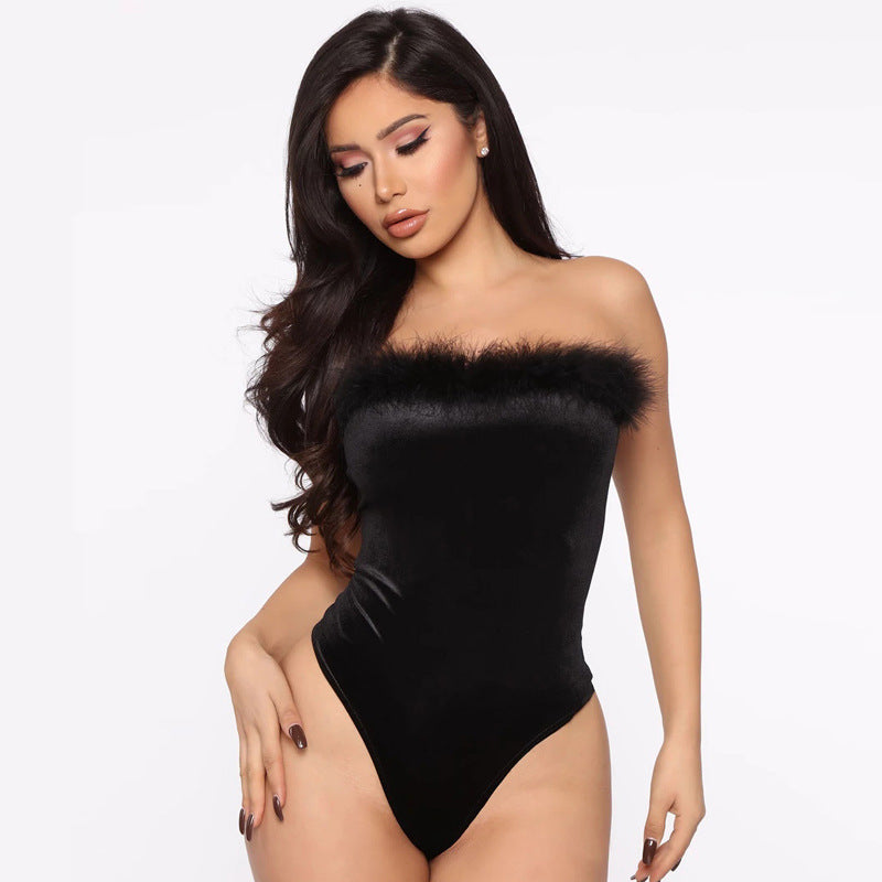 Fluffy Strapless Bodysuit Women