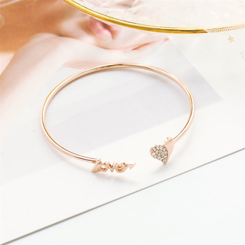 Rhinestone Rose Gold Open Bangle Couple Bracelet