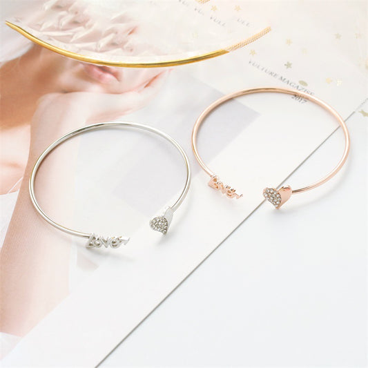 Rhinestone Rose Gold Open Bangle Couple Bracelet