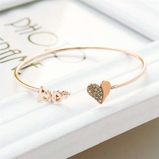 Rhinestone Rose Gold Open Bangle Couple Bracelet