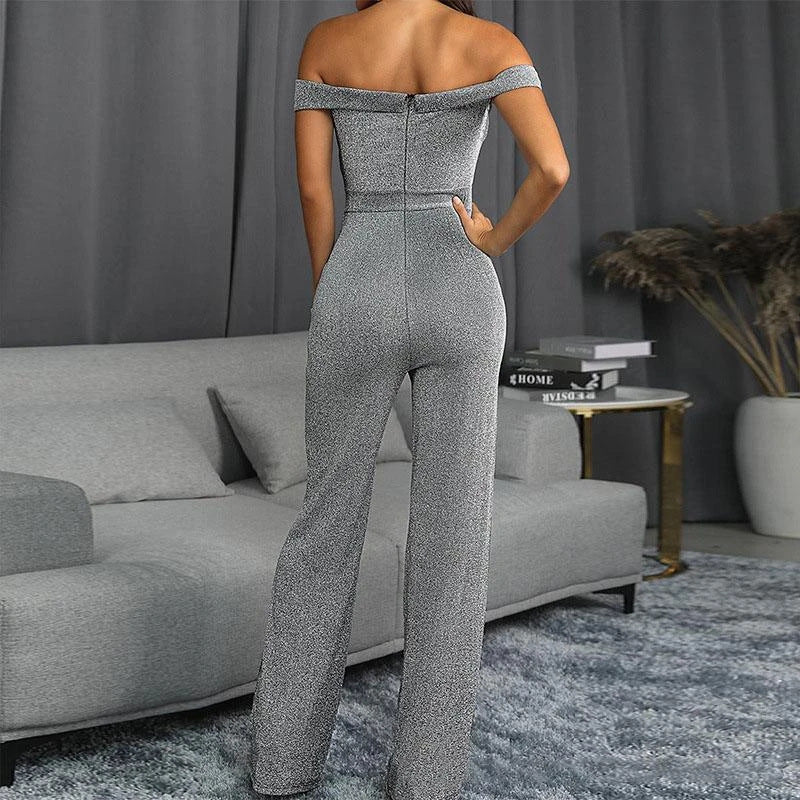 Glitter One-shoulder Jumpsuit Women