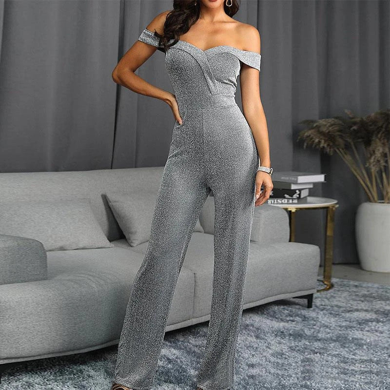 Glitter One-shoulder Jumpsuit Women