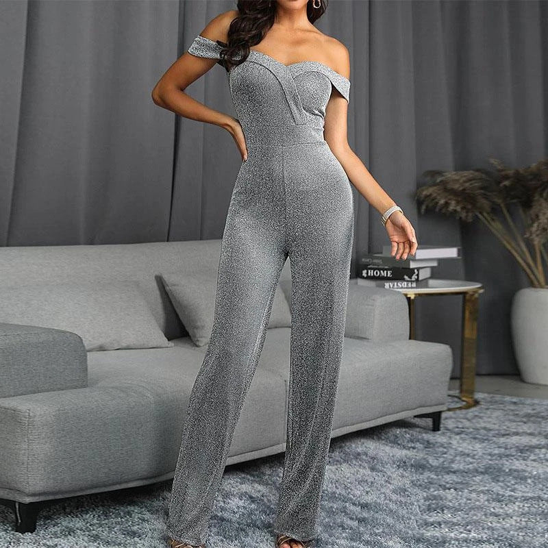 Glitter One-shoulder Jumpsuit Women