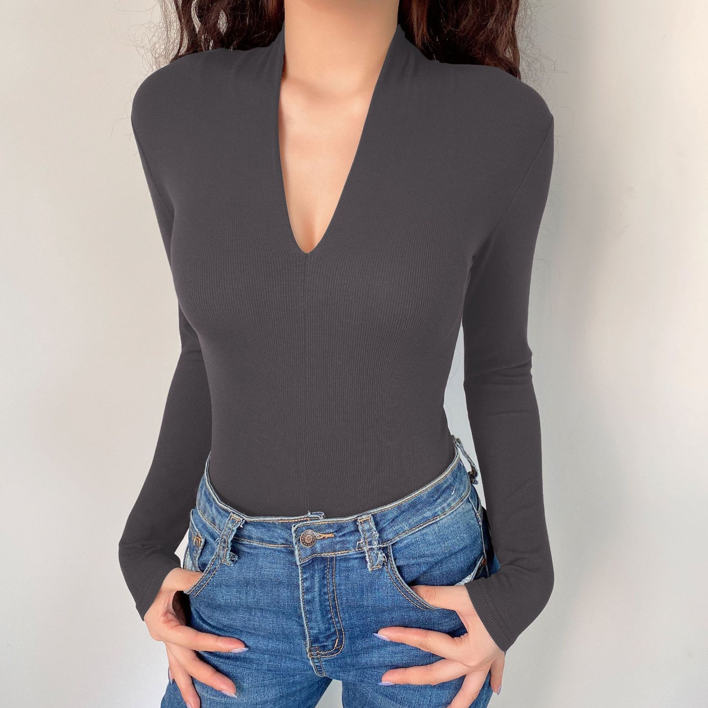 Ribbed Knit Long Sleeve Bodysuit Women