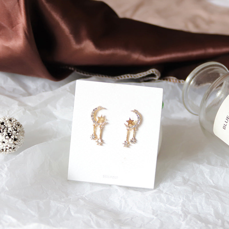 Rhinestone Moon & Stars Stud Earrings