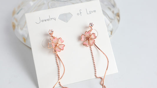 Pink Sakura Floral Drop Earring Earrings/Clip On Earrings