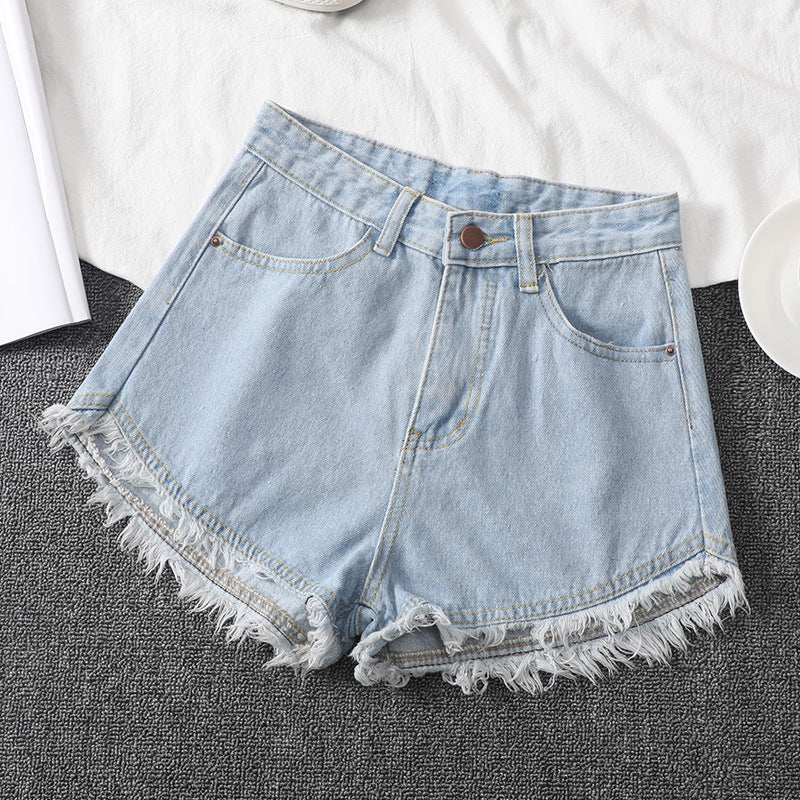 Raw Hem Plain Denim Shorts - M I I X A S