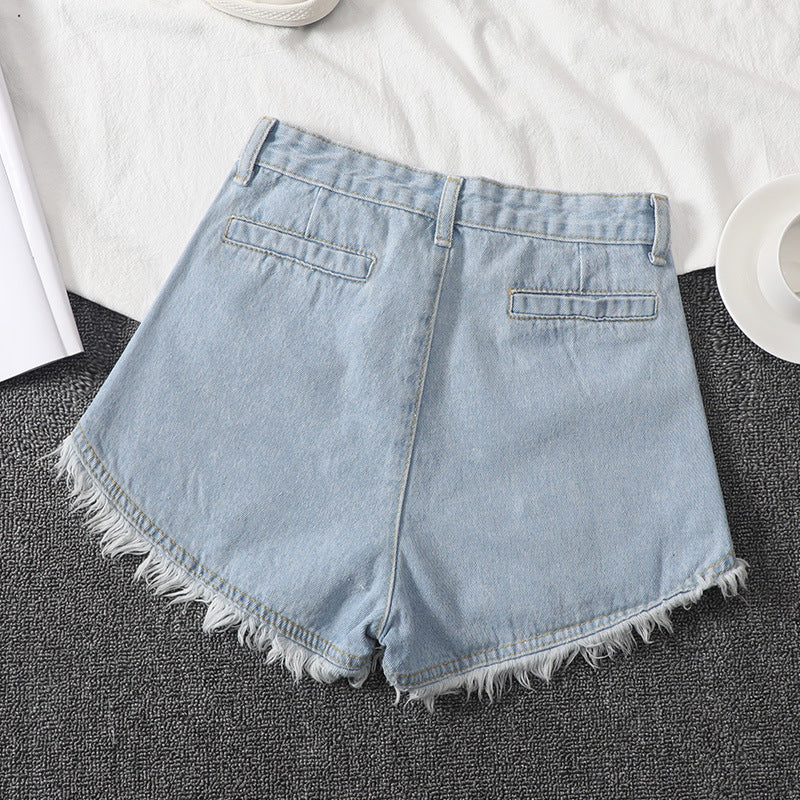 Raw Hem Plain Denim Shorts - M I I X A S