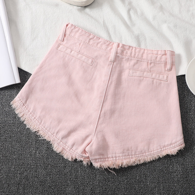 Raw Hem Plain Denim Shorts - M I I X A S