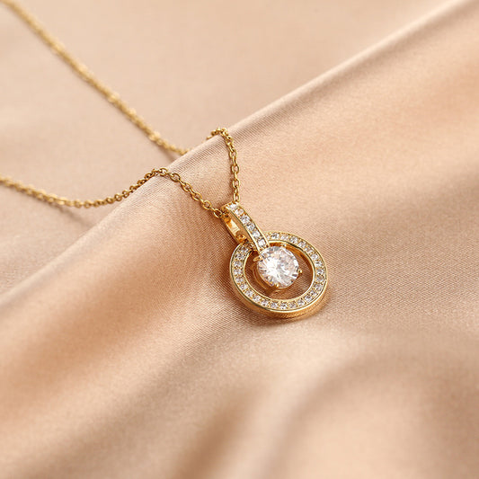 Circle Hollow Diamond Pendant Necklace X734-2