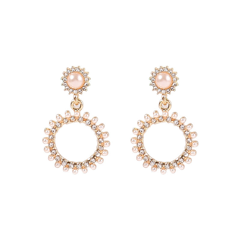 Circle Rhinestone Pearl Earrings