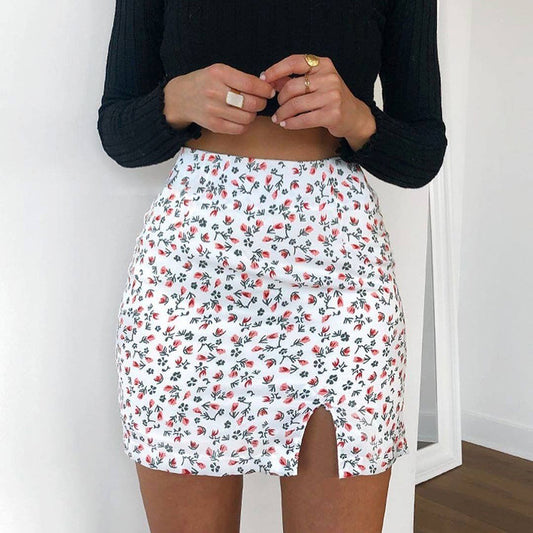 Floral Split Tube Fit Short Skirt Women