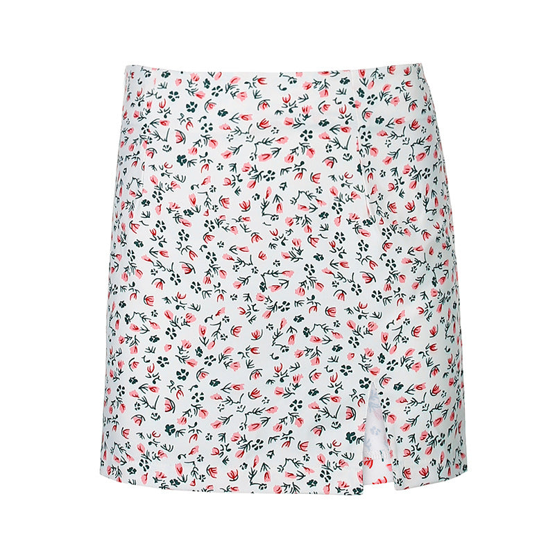 Floral Split Tube Fit Short Skirt Women