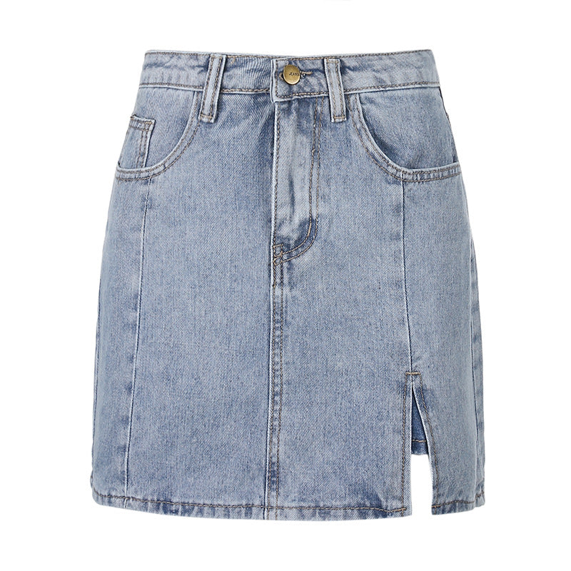 Split Denim A-Line Short Skirt Women