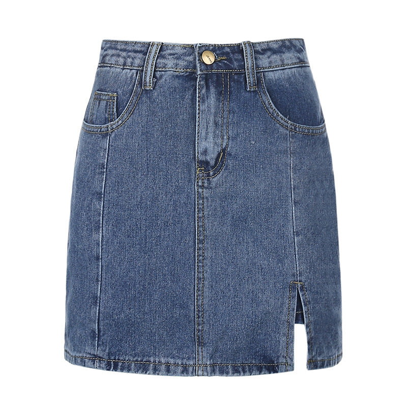 Split Denim A-Line Short Skirt Women