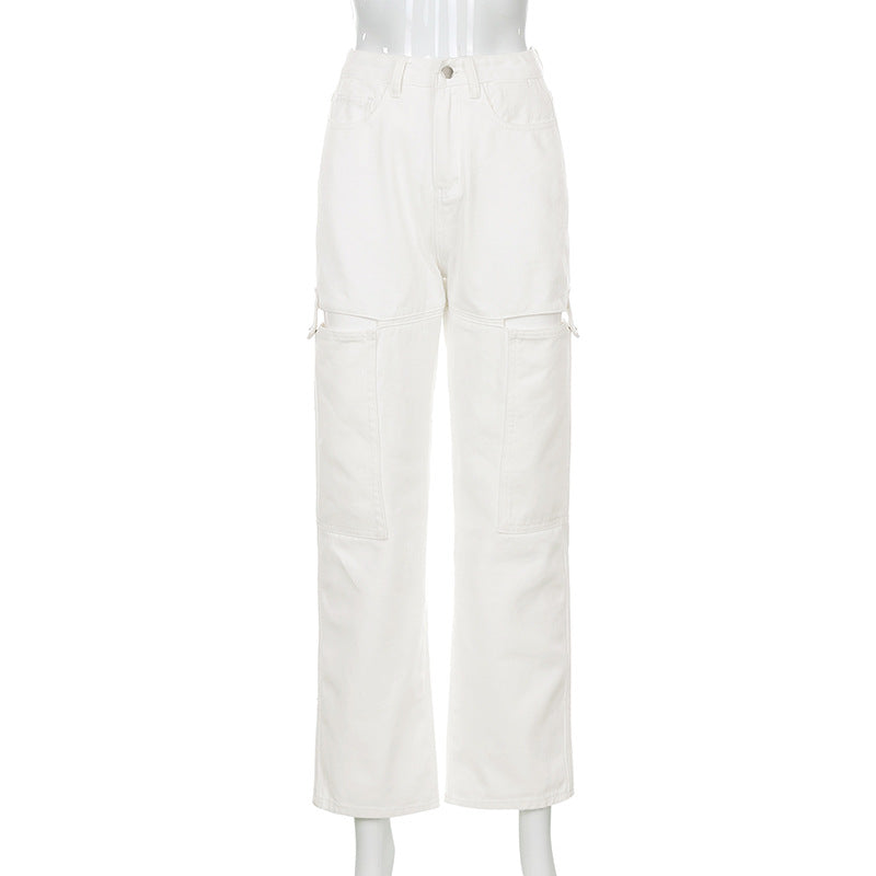 Jean Hollow High Waist Straight Pant Women