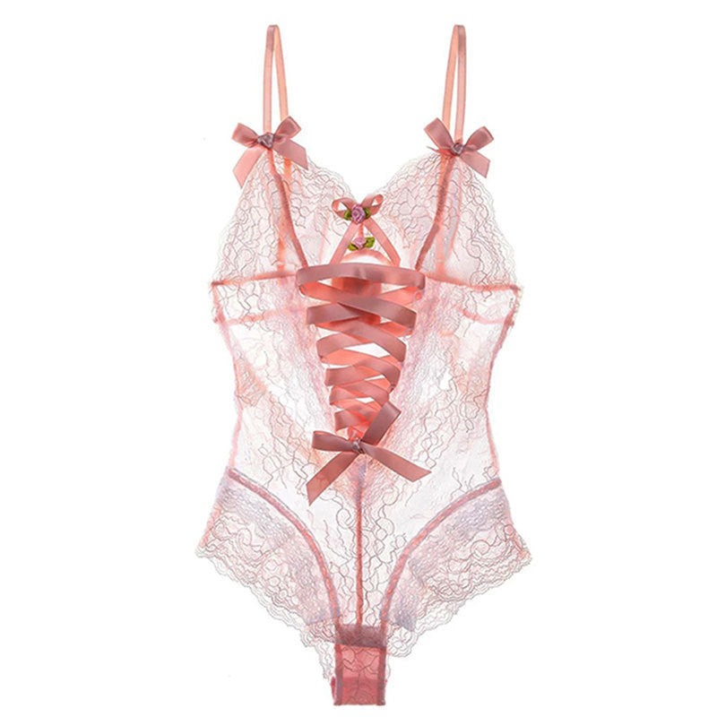 Lace Crotch Snap Closure Lingerie Bodysuit