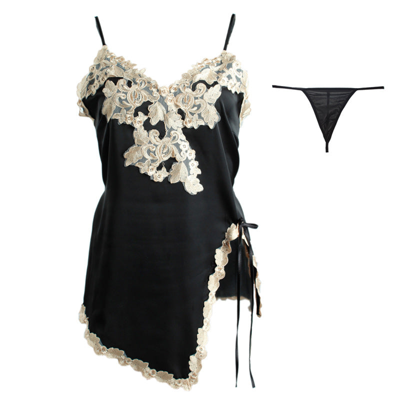 Women's Sexy Lace Backless Nightdress Sleepwear Set With Thong.