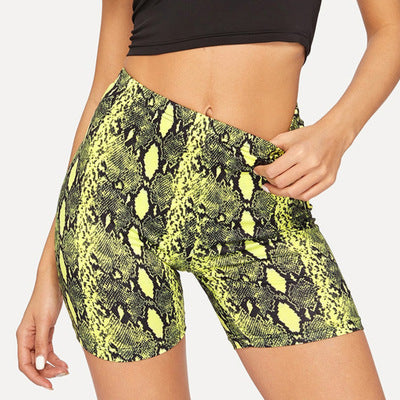 High Waist Snake Skin Print Thin Fit Shorts