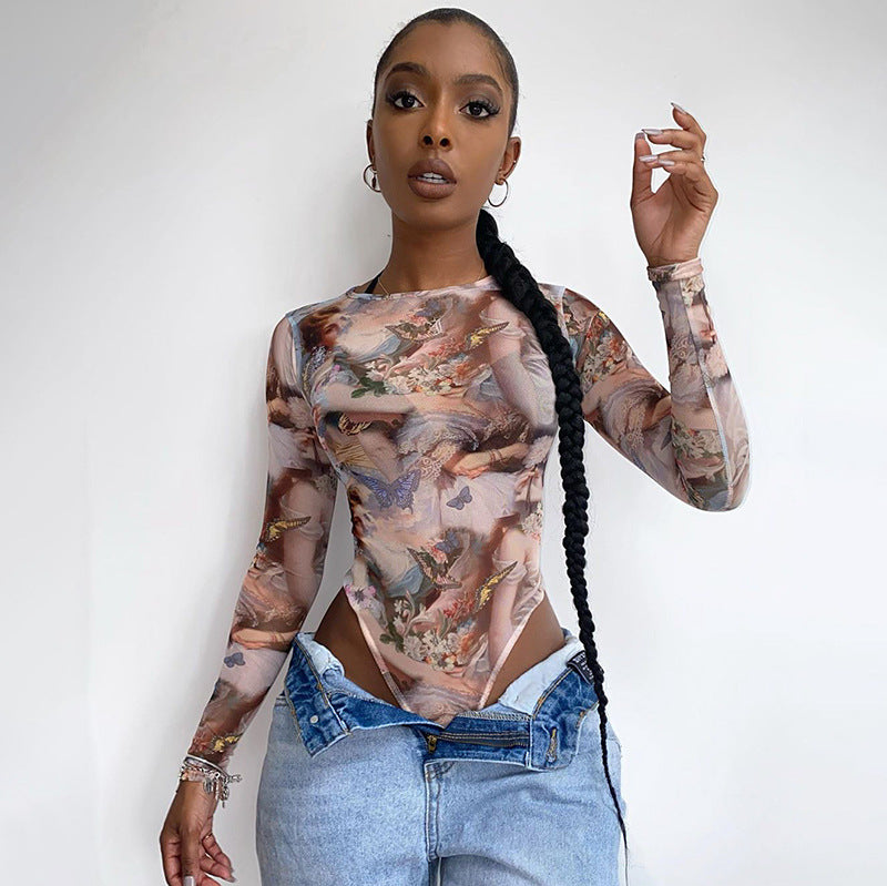 Butterfly Print Long Sleeve Bodysuit