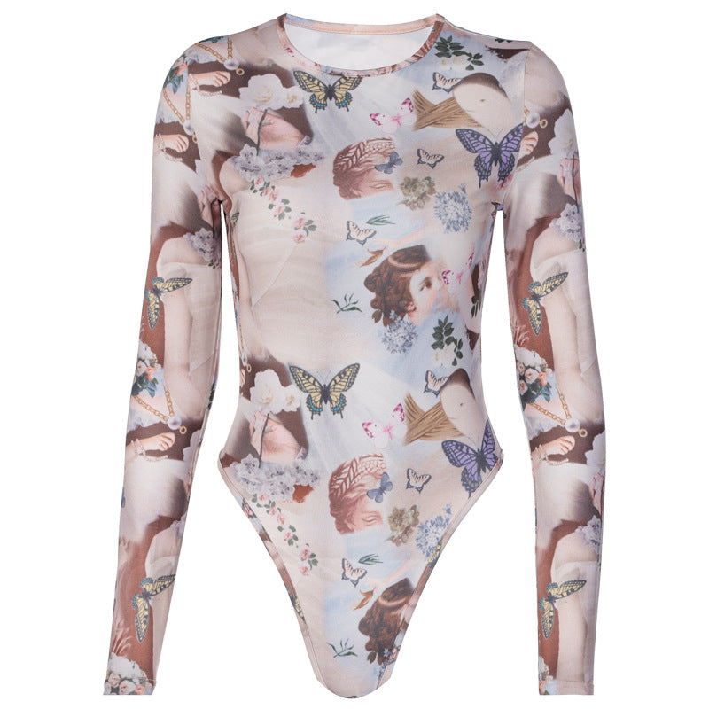 Butterfly Print Long Sleeve Bodysuit