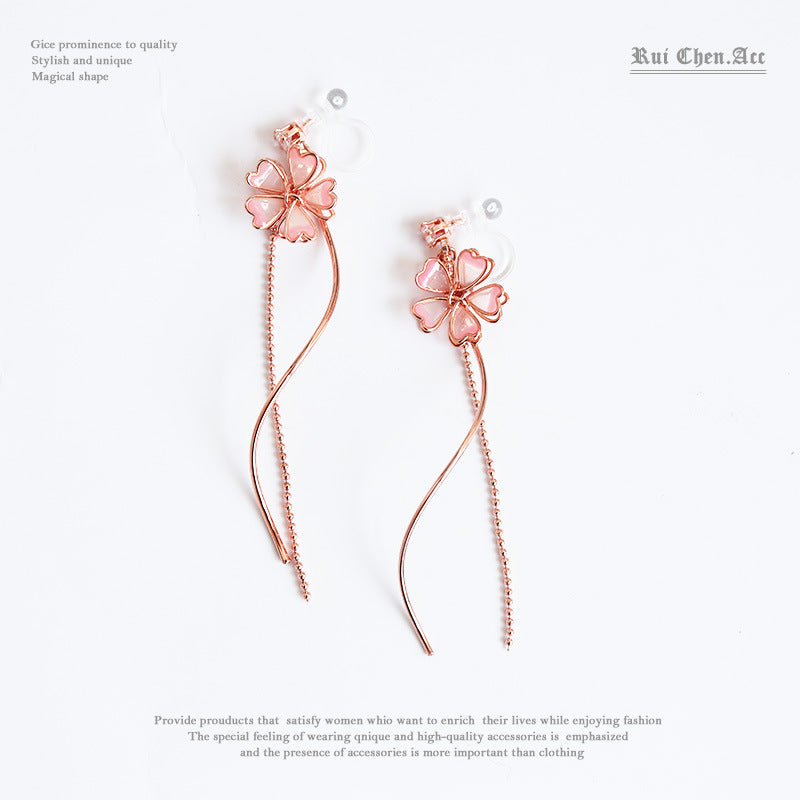 Pink Sakura Floral Drop Earring Earrings/Clip On Earrings