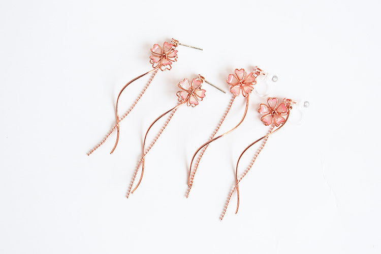 Pink Sakura Floral Drop Earring Earrings/Clip On Earrings